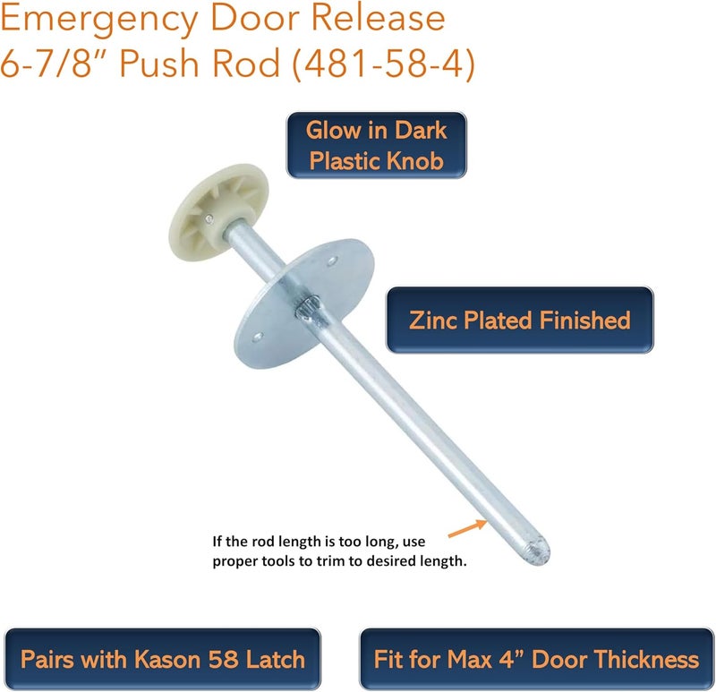 Awoco Kason 481 Inside Release Handle, Glow in Dark, Push Rod for 4" Thick Door of Walk-in Coolers and Freezers, Overall 6-7/8" (Steel 58 Short) - Image 3